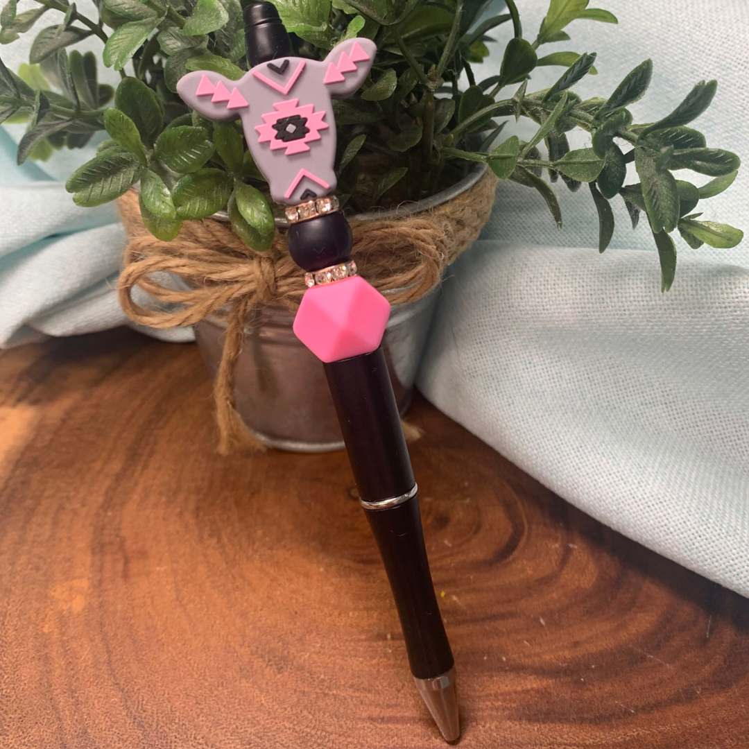 Pink and Gray Aztec Cow