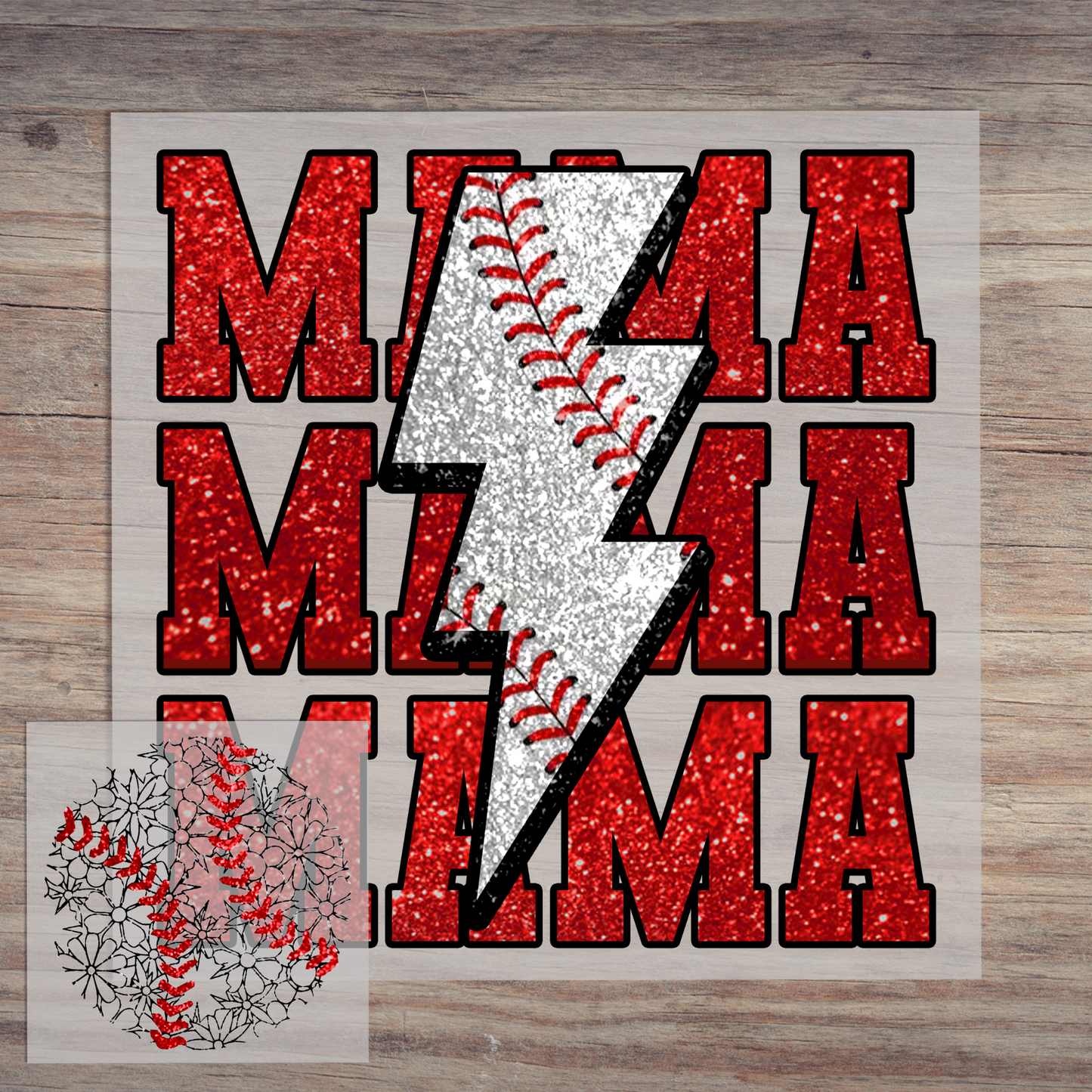 Mama Mama Mama Baseball Red Glitter