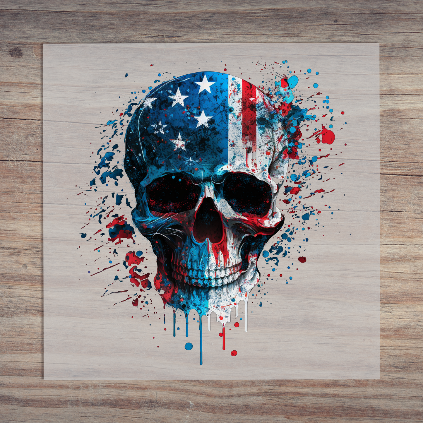 Red White and Blue Splatter Skull